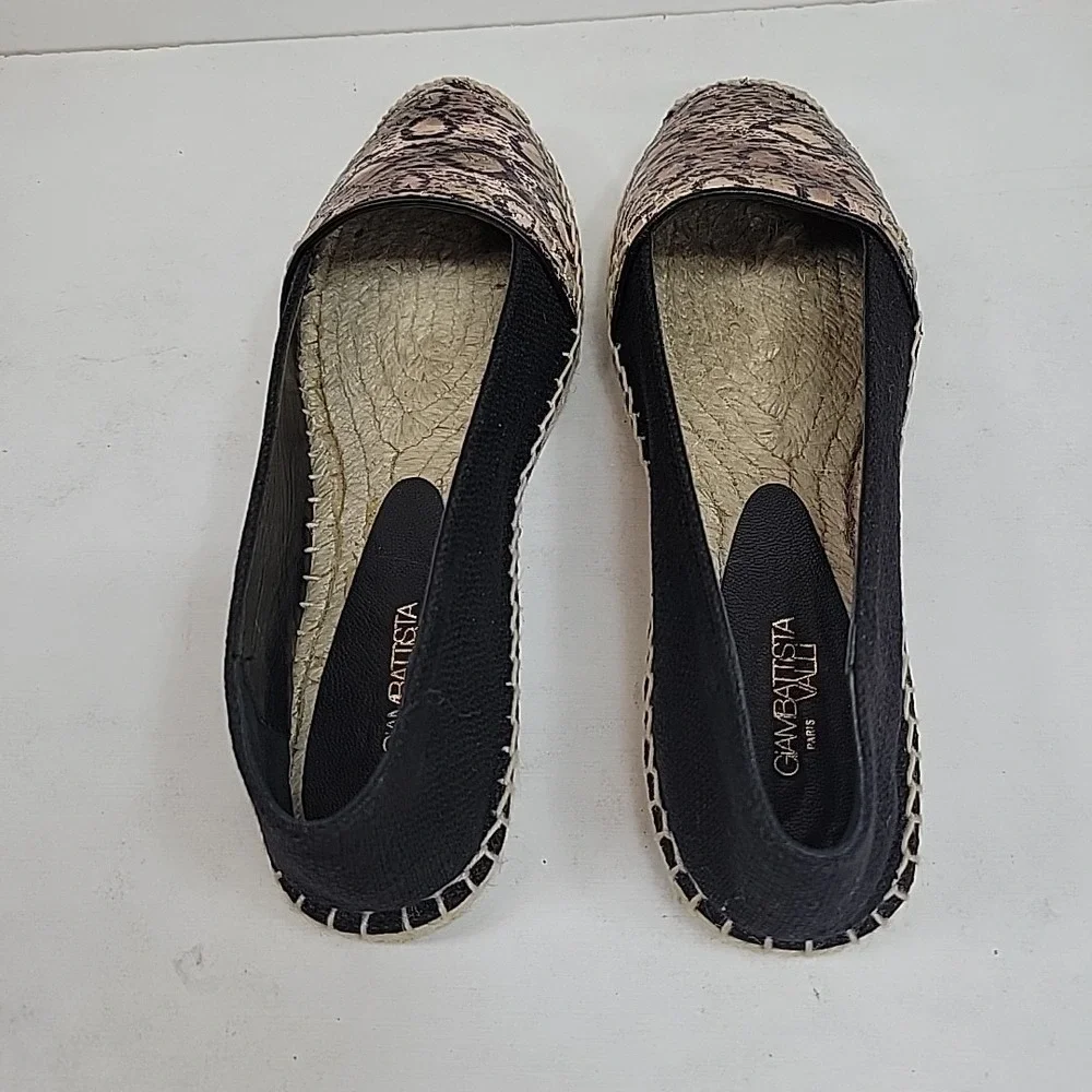 NIB Giambattista Valli  Black Snake Skin Linen Espadrilles Women's US 7.5 Flat